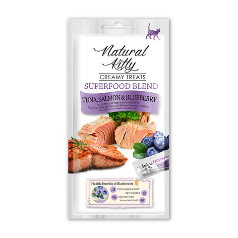 Natural Kitty Creamy Treats, SUPERFOOD BLEND - Tuna, Salmon & Blueberry