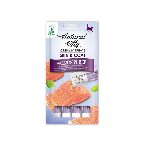 (NEW) Natural Kitty Creamy Treats, Functional Cat Treats, Skin & Coat - Salmon Puree