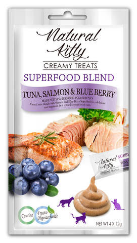 Natural Kitty Creamy Treats, SUPERFOOD BLEND - Tuna, Salmon & Blueberry