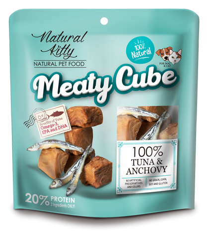 Natural Kitty Meaty Cube - 100% Tuna & Anchovy, 60g (for Dogs & Cats)